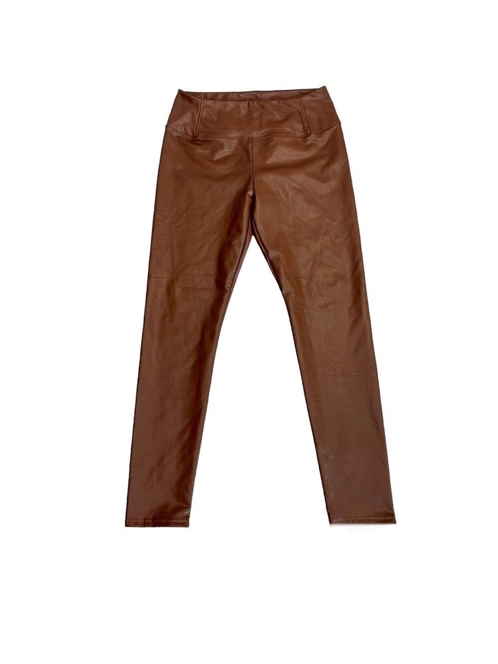 7 for all mankind camel brown faux leather high waisted leggings Sz L NWOT